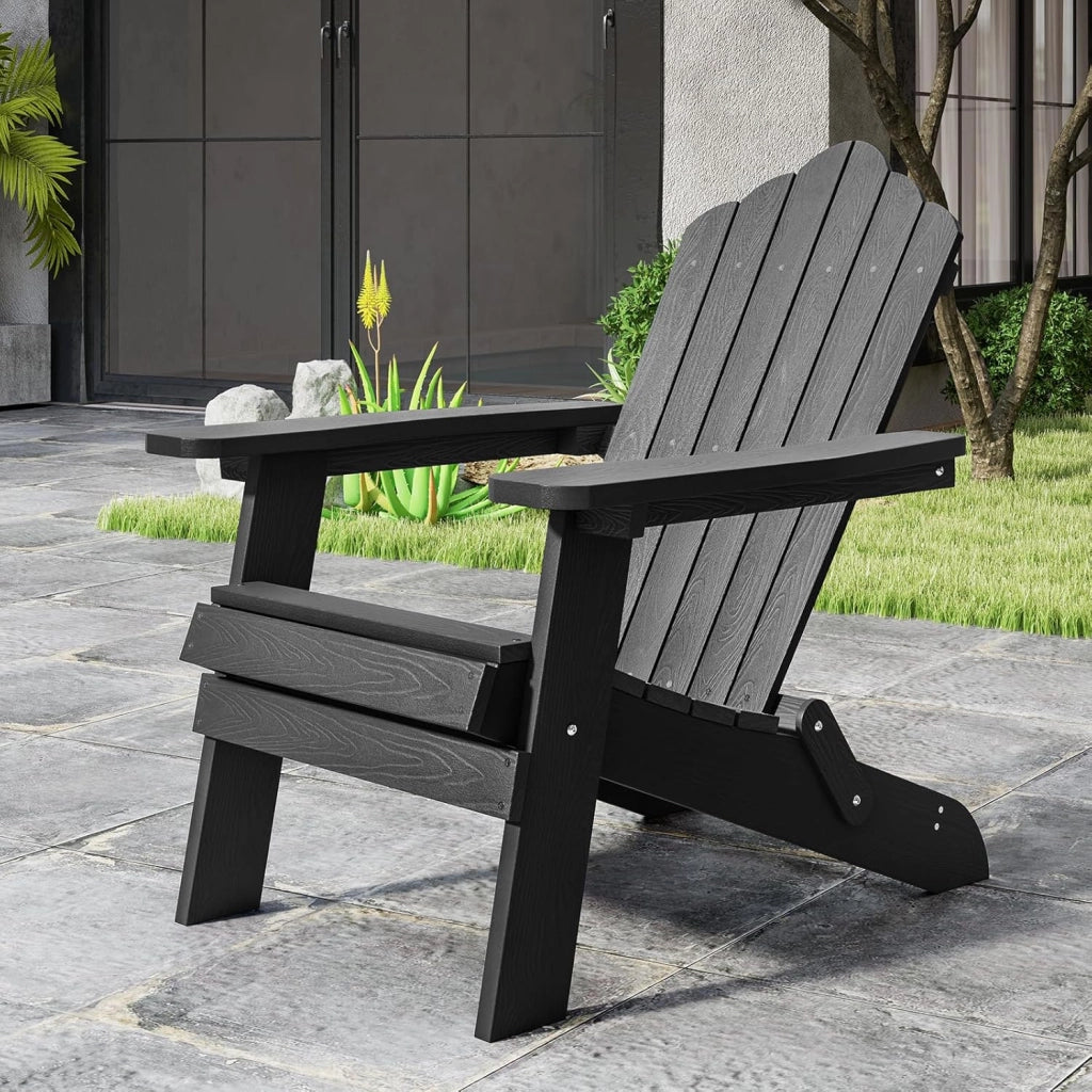 Sedia Adirondack Pieghevole, Sedie da Patio Resistente alle Intemperie con Schienale Ergonomico Inclinato, Braccioli Larghi, Seduta Confortevole, Sedia da Giardino, Cortile, Piscina (Blu)