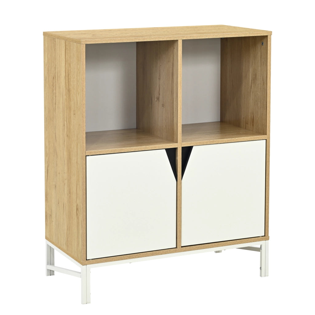 Mobile Contenitore Kerrköndam Comò con 2 Ante e 2 Vani Aperti 94 x 76 x 40 cm - Effetto Rovere/Bianco [en.casa]