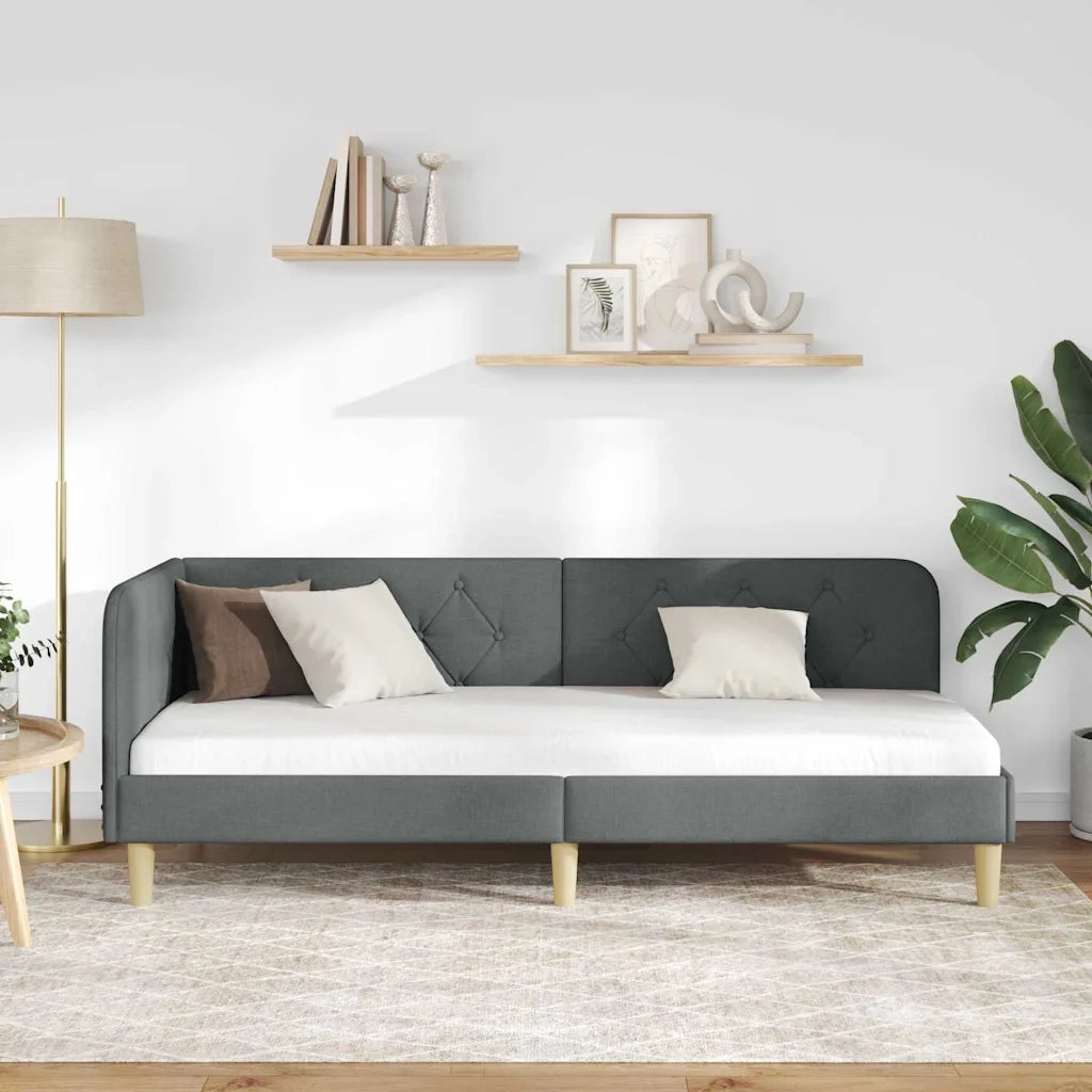 Cornice del letto ad angolo Grigio scuro 80 x 200 cm Tessuto