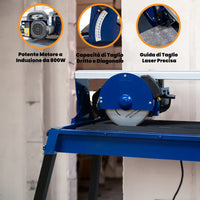 Tagliapiastrelle Profesionale ad Acqua Guida Laser Taglio Angolo 45° 800W 72 cm