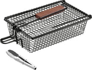 Accessorio grigliatore con manico - inclusa pinza grigliante - 28 x 19,5 x 9 cm - accessori griglia per pesce verdure carne - accessorio griglia per verdure e pesce