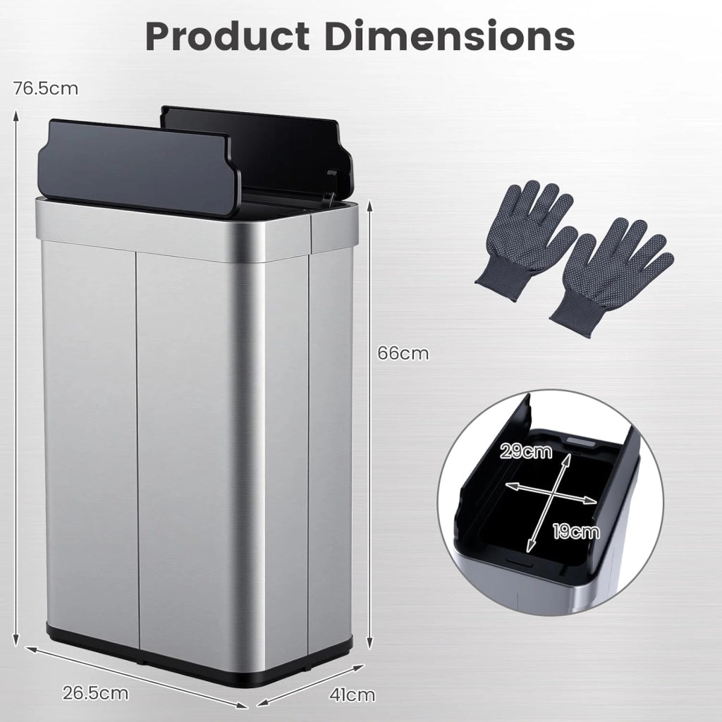 Bidone Spazzatura 60L con Coperchio, Bidone Automatico senza Contatto con Risposta Rapida e Pannello di Controllo, Cestino in Acciaio Inox con Sensore di Movimento per Bagno e Cucina (Argento)