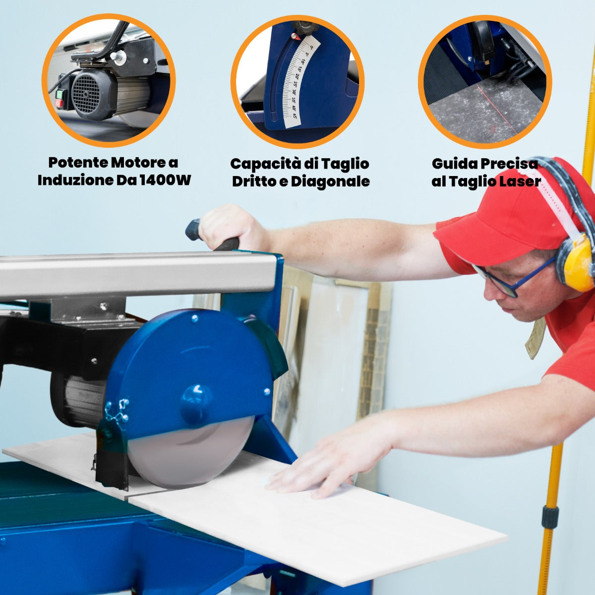 Tagliapiastrelle Profesionale ad Acqua Guida Laser Taglio Angolo 45° 1200W 120cm