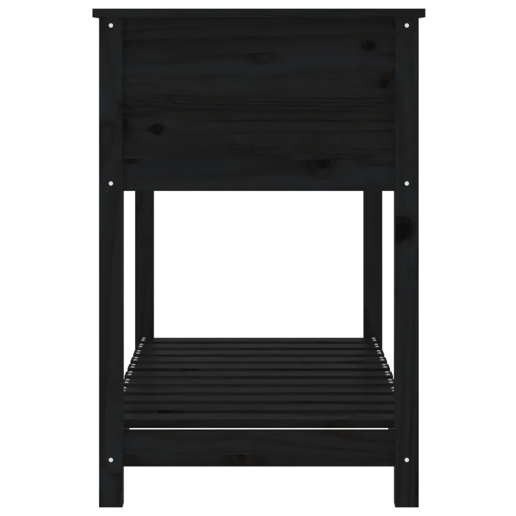 Fioriera con Mensola-Vaso con Ripiano-Contenitore per Piante Nera 111,5x54x81cm Legno Massello di Pino