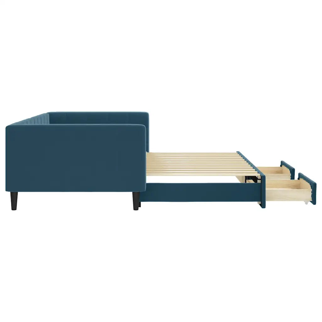 Divano letto | Sof¨¤ letto | Letto singolo Estraibile con Cassetti Blu 100x200 cm in Velluto