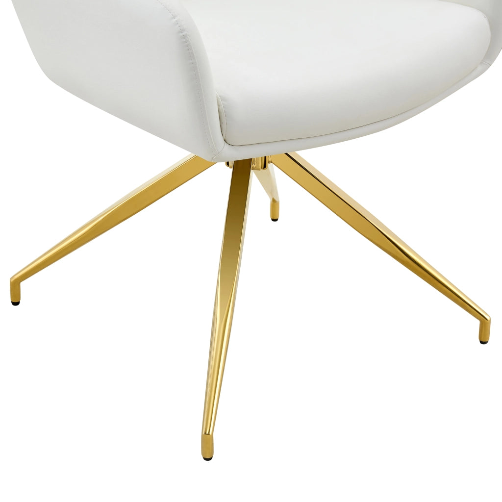 Set di 2 sedie girevoli silenziose in metallo e PU bianco e oro