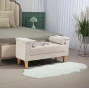 Panca imbottita in ciniglia con braccioli, 115 x 44 x 58 cm, beige