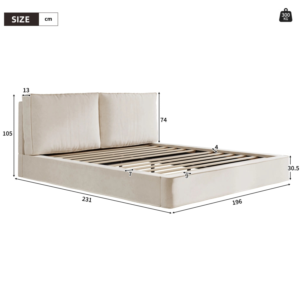 Letto matrimoniale imbottito 180x200 cm in chenille beige con rete a doghe