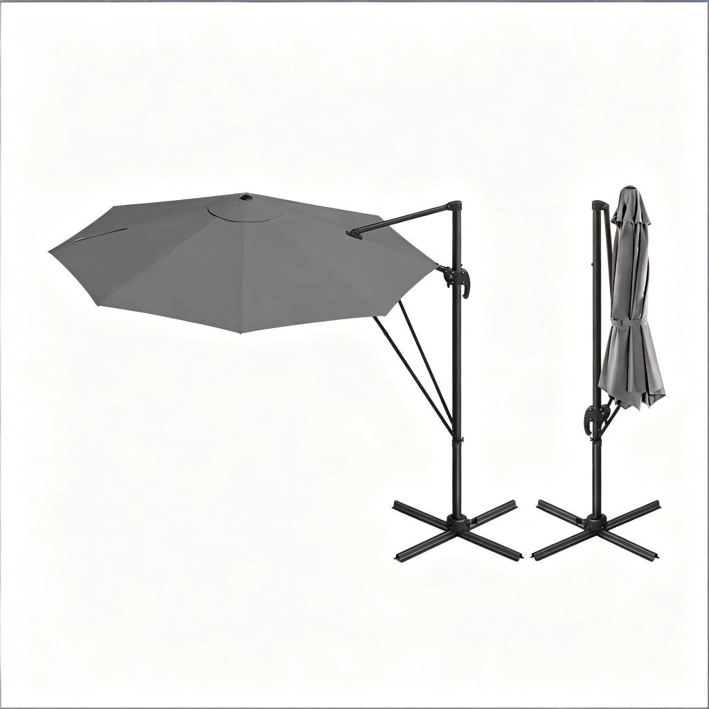 OMBRELLONE da giardino girevole 360° Ø 3 m Grigio scuro con base a croce