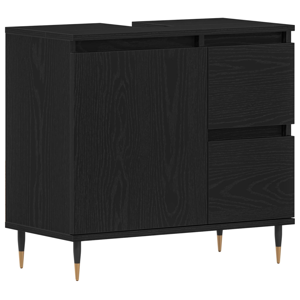Mobile Bagno  Nero Rovere 65x33x60 cm Legno ingegnerizzato