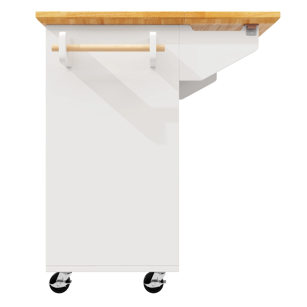OKWISH Carrello da Cucina con Piano Pieghevole, 2 Ante e 5 Cassetti, Ruote, MDF e Metallo, Bianco
