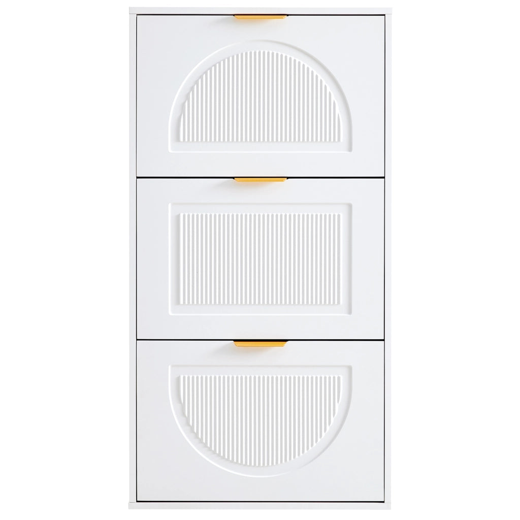 Scarpiera stretta con 3 ante ribaltabili e ripiani regolabili in MDF e truciolare bianca per ingresso 60 × 24 × 114 cm