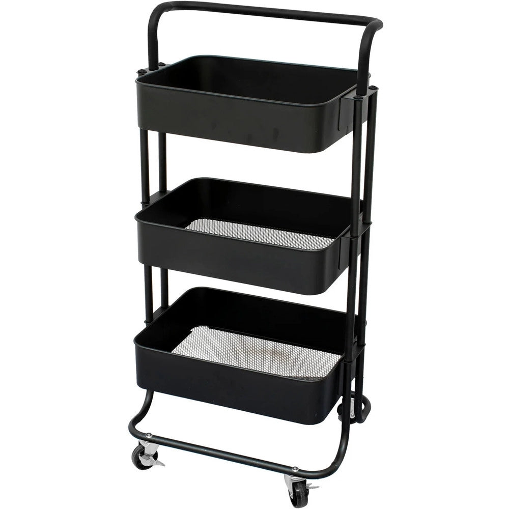 Trade Shop - Carrello Multiuso In Metallo A 3 Ripiani 4 Ruote Piroettanti Con Bloccaggio Portaoggetti -