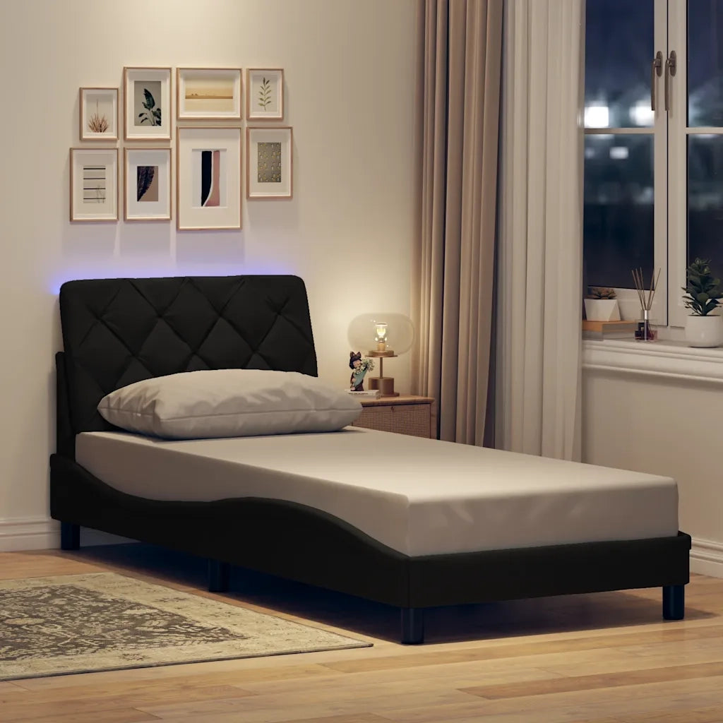 Giroletto con LED senza Materasso-Struttura Letto Nero 90x190 cm in Tessuto