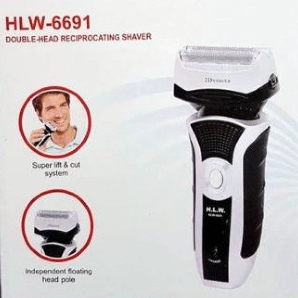 Trade Shop - Rasoio Elettrico Hlw-6691 Ricaricabile 2 Testine Lama Acciaio Barba Baffi -