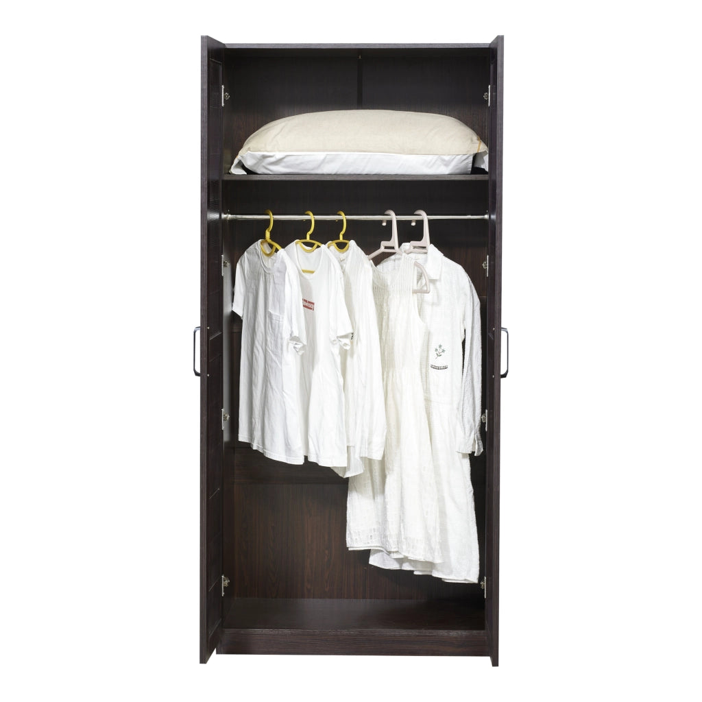 Armadio Guardaroba Finning con Ante a Persiana 176 x 80 x 52 cm Effetto Noce Scuro [en.casa]