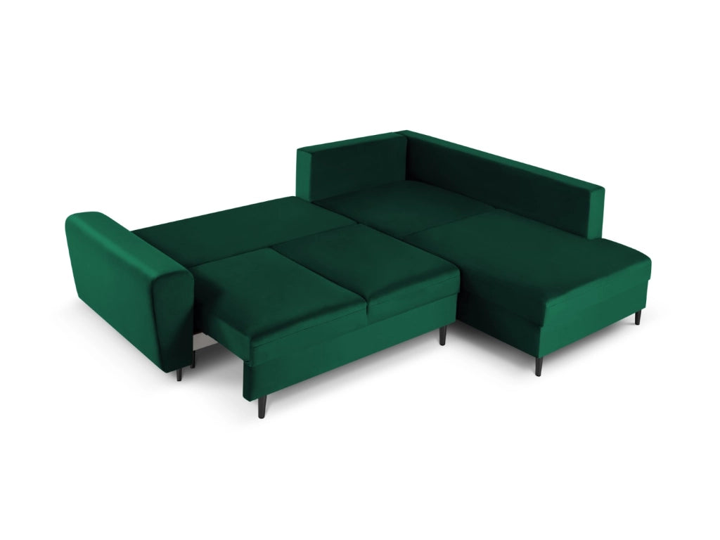 Cosmopolitan Design - Divano convertibile angolare destro con contenitore "Kyoto" 5 posti in velluto verde bottiglia 