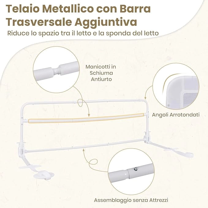 Sponda da Letto per Bambini 100/120 cm, Barriera Pieghevole per Letto, con Cintura di Sicurezza, Sponda di Sicurezza per Bambini, per Letti Singoli, Doppi, 100/120 x 41 x 42 cm (120 cm,Bianco)