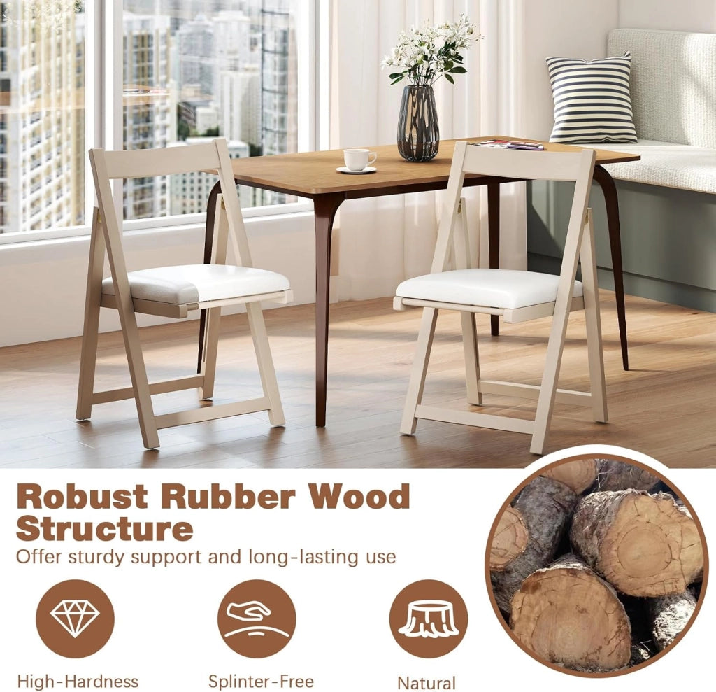 Set di 2 sedie pieghevoli, imbottite, con telaio in legno di gomma e schienale inclinato, per cucina, soggiorno e balcone (beige)