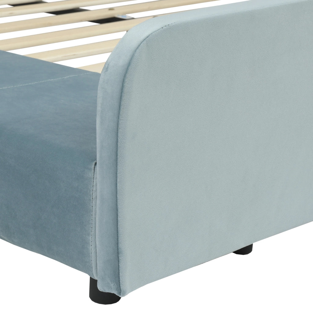Letto imbottito 140x200 cm con scrivania laterale e sgabello in velluto blu
