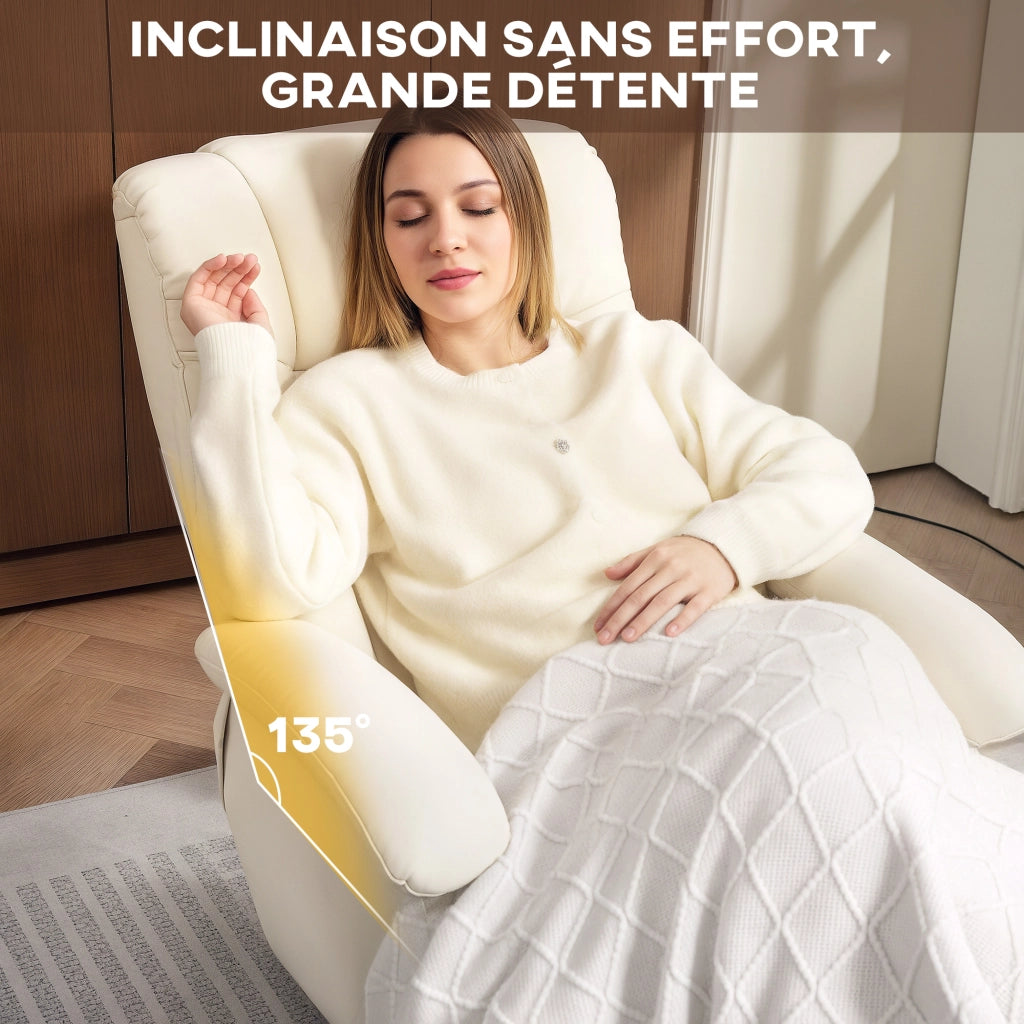 Poltrona relax reclinabile girevole 360¡ã con poggiapiedi ¨C zephmum ¨C crema 120 kg