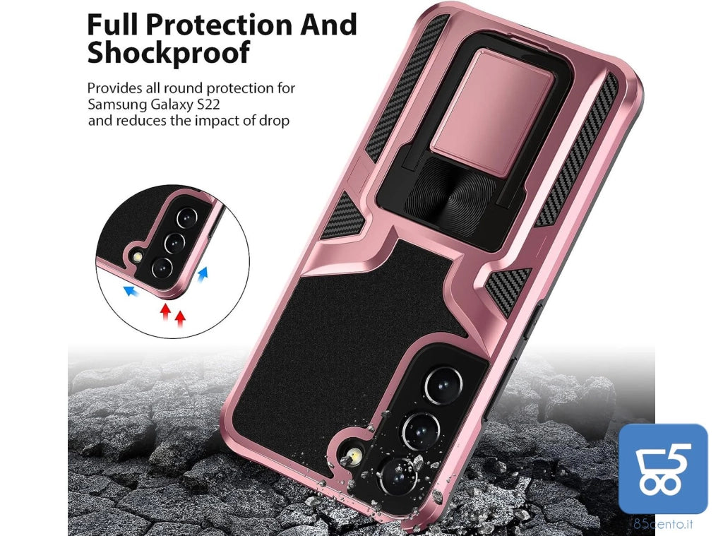 Cover Protettiva per Galaxy S22 Antiurto con Stand Placca Magnetica per Auto Protezione Fotocamera
