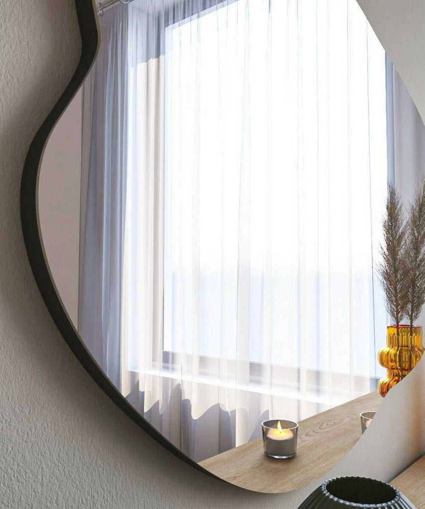 Specchio Freya, Specchiera, Articolo d'arredo a muro, Decorazione con specchio, 60x2h85 cm, Nero