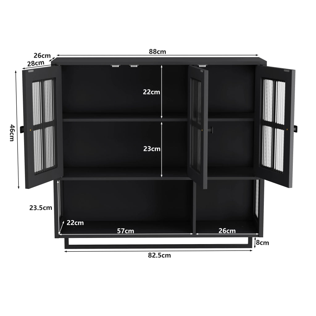 OKWISH Armadietto bagno pensile con 3 ante, ripiani rimovibili e portasciugamani, 88×26×82.5 cm, nero