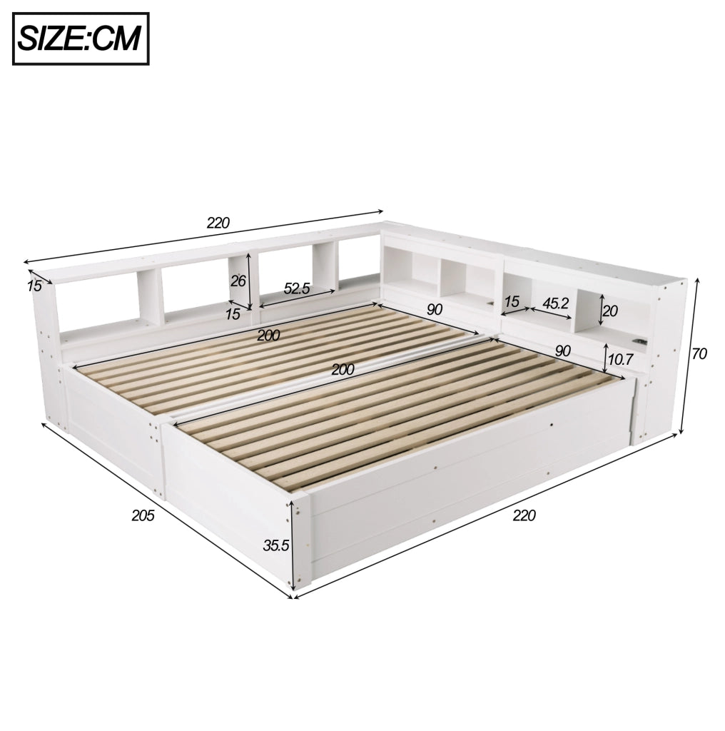 Letto multifunzionale 90/180x200 cm con LED, prese integrate e vani contenitore