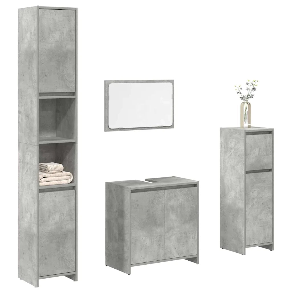 Set Mobili da Bagno | Armadio da bagno 4 pz Grigio Cemento in Legno Multistrato