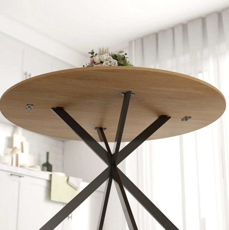 Tavolo da pranzo rotondo ?120 cm in legno effetto rovere con gambe in acciaio nero