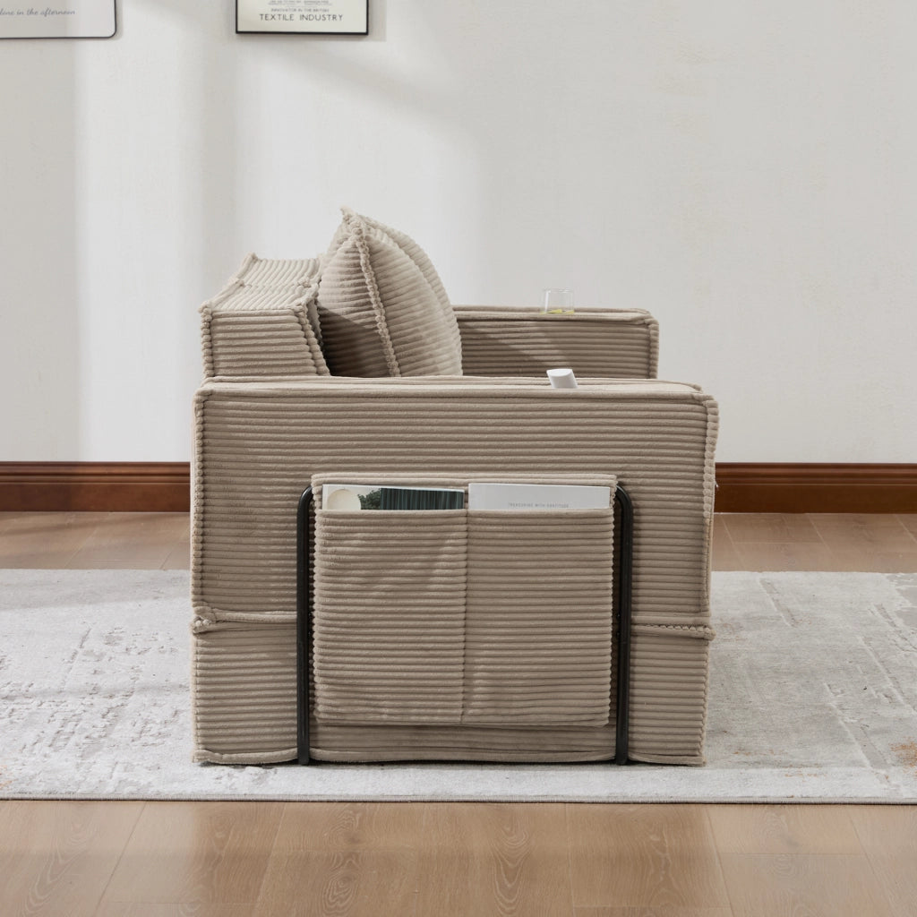 DIVANO Modulare 162x78x66 cm Tessuto a coste Kaki con 2 cuscini