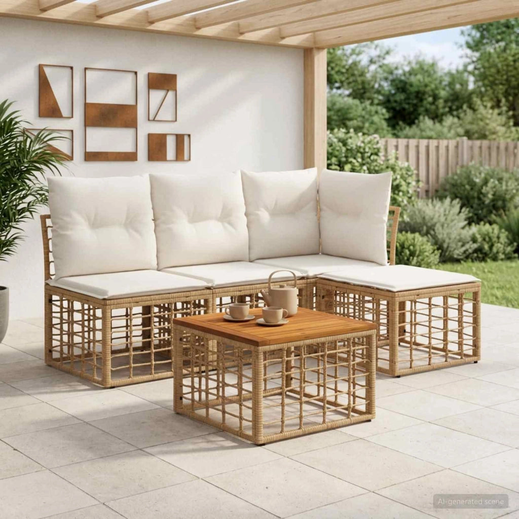 Set di divani da esterno 5 pz Naturale e Bianco Crema 3437450