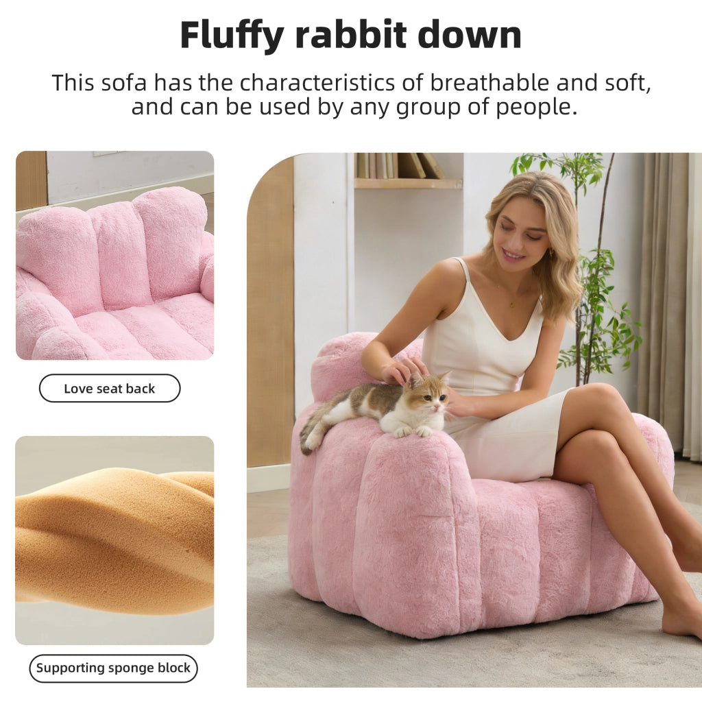 Pouf a forma di loto in velluto effetto pelliccia di coniglio con imbottitura in schiuma leggero rosa per interni
