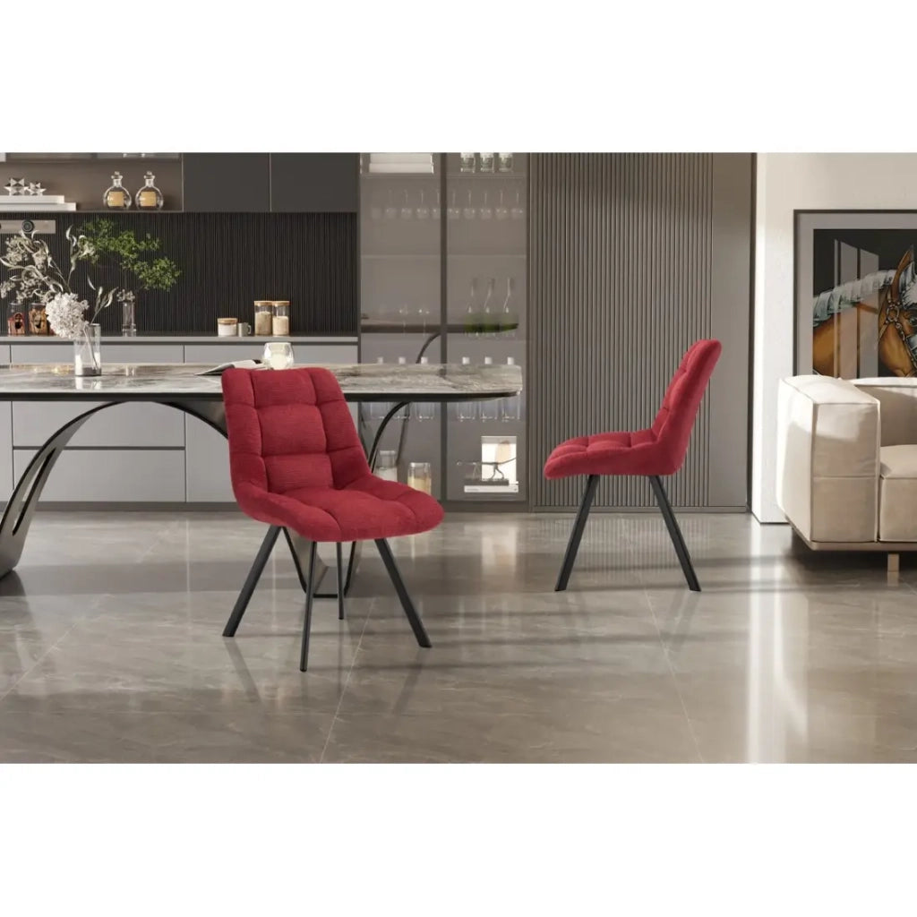 Set di 2 sedie VELMA - Tessuto rosso - Piedi in metallo - Design audace - Comfort compatto e robusto