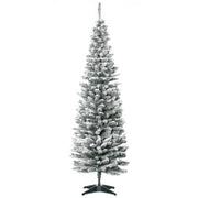 Albero di Natale Slim Artificiale 180 cm con Rami Realistici, Albero di Natale Innevato Alto e Stretto con Base Pieghevole, Verde