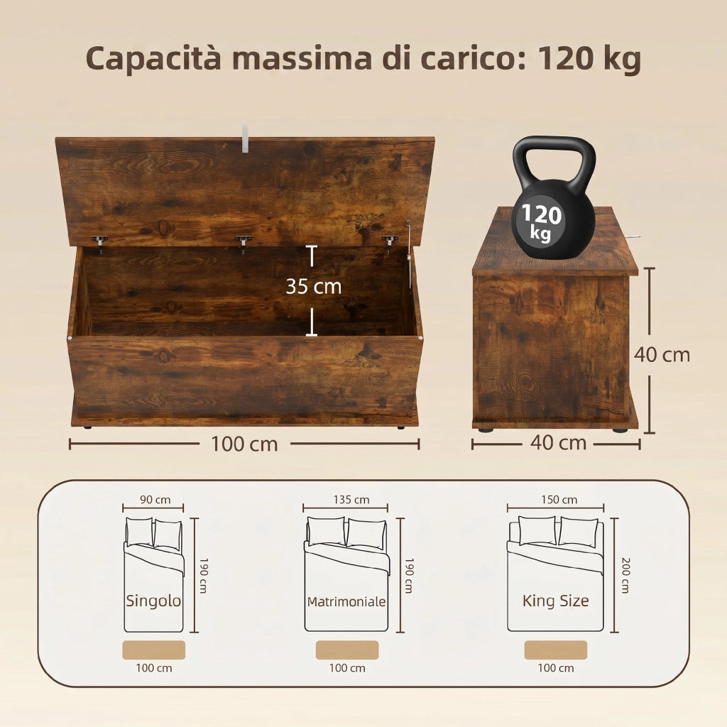 Panca Contenitore in Legno ¨C Zephmum ¨C 100x40x40 cm, Marrone
