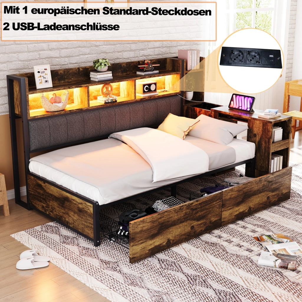 Letto sofà con scrivania estraibile metallo legno 90x200 cm