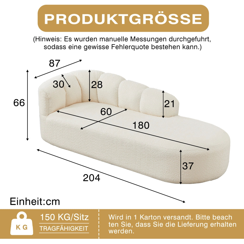 Chaise longue moderna in chenille beige, poltrona relax con schienale ondulato per soggiorno