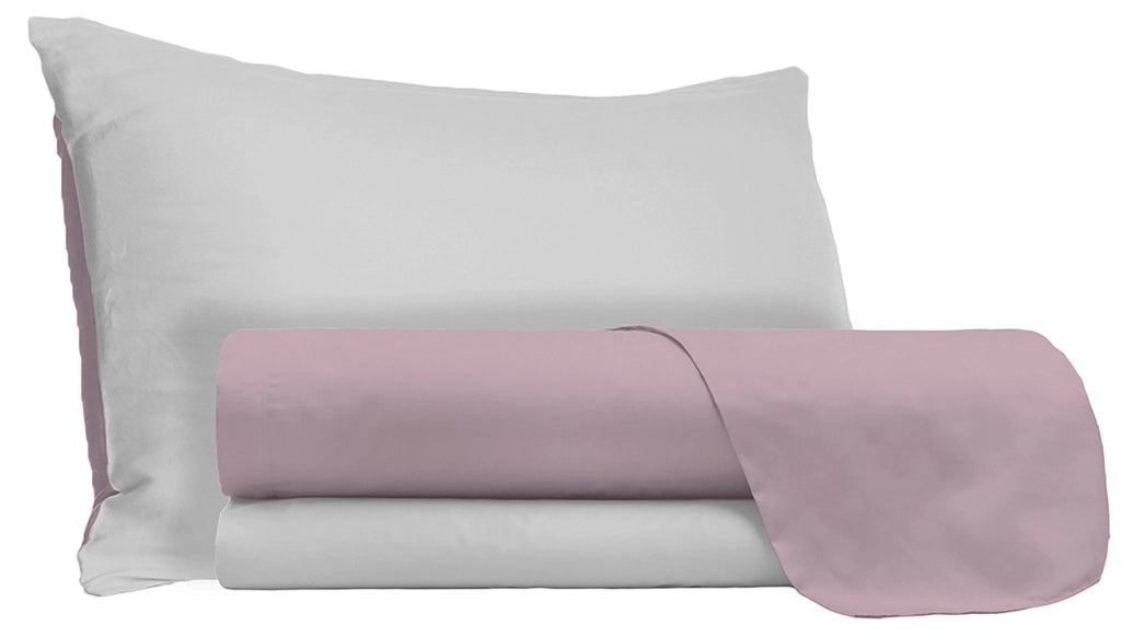 Set Lenzuola Singolo Sopra Sotto e Federe Doubleface Rosa Antico/Grigio Chiaro