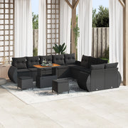 Set di divani da giardino da 13 pezzi con cuscini neri in polyrattan e acacia