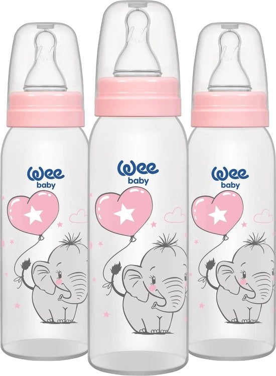 (3 pezzi) Biberon in plastica | Biberon BPA-free con beccuccio arrotondato per l'allattamento artificiale | Biberon per neonati e bambini con capacità di 125 e 250 ml