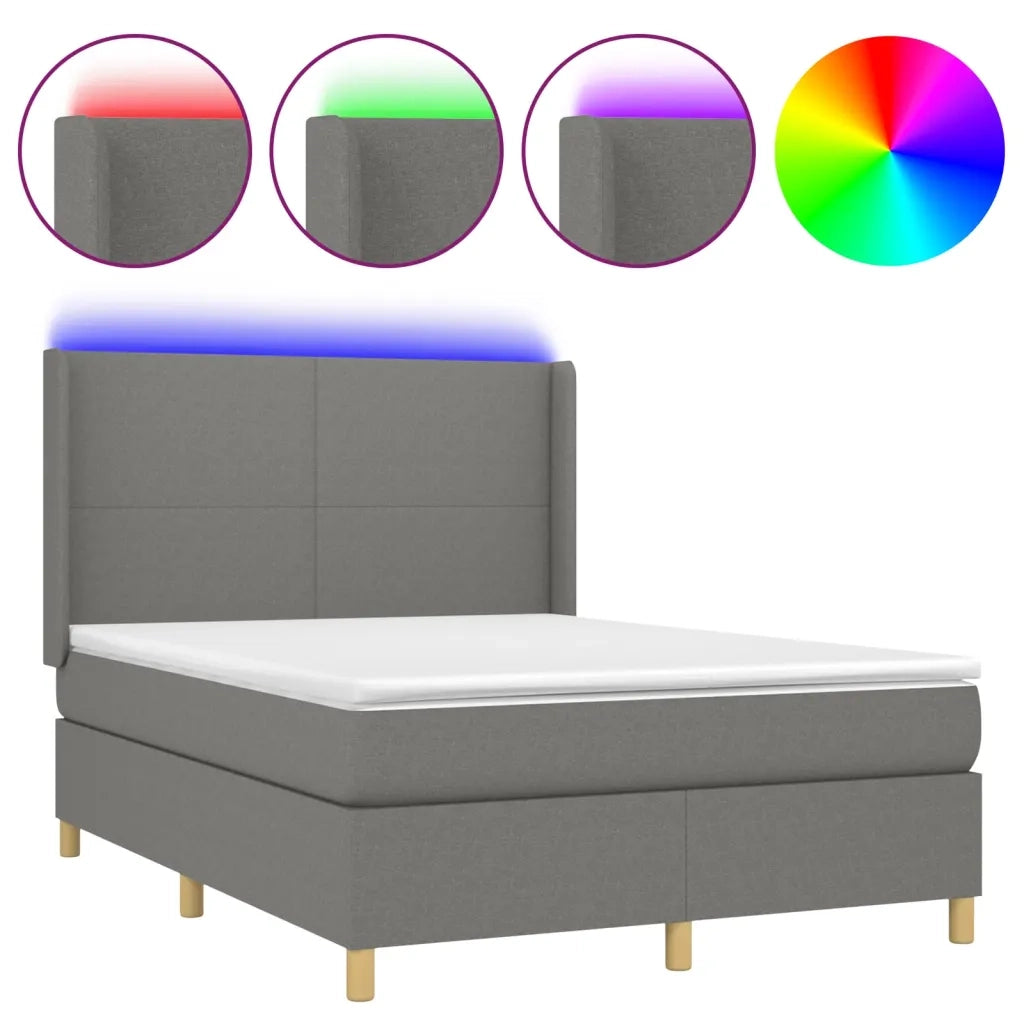 Letto a Molle Materasso e LED Grigio Scuro 140x190cm in Tessuto 3138710