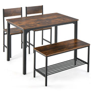 Set tavolo e sedie da cucina 4 pezzi-Tavolo da pranzo con 2 sedie e 1 panca telaio e ripiano metallici Marrone