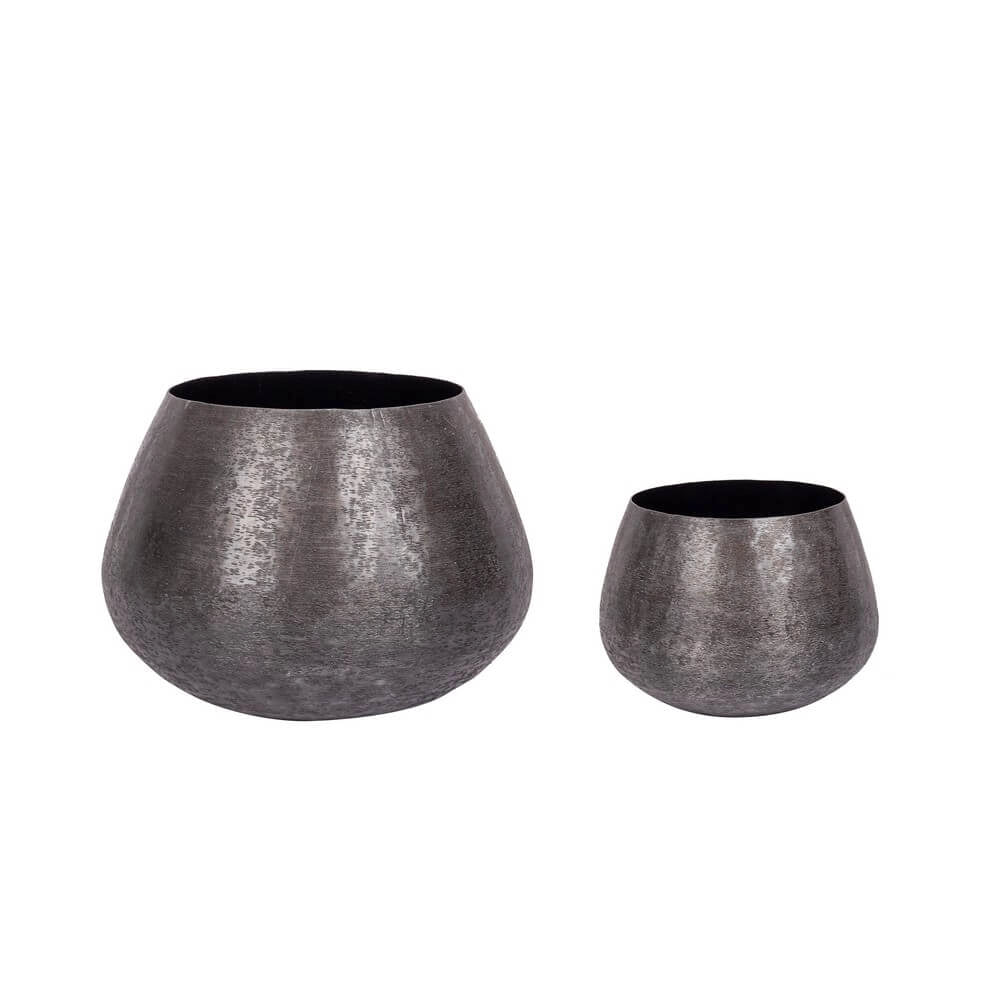 Set di 3 Porta Vaso in Alluminio Martellato Oro con Treppiede in Legno - ROMAN
