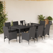 Set da Pranzo da Giardino 9 pz con Cuscini Polyrattan e Vetro