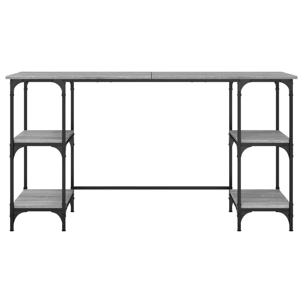 Scrivania | Tavolo da Ufficio Grigio Sonoma 140x50x75cm Metallo e Legno Multistrato