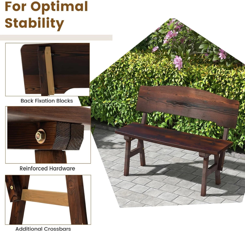 Panchina da giardino in legno, con schienale, per esterni, resistente alle intemperie, portata fino a 325 kg, per balcone, giardino, terrazza, 120 x 51 x 78 cm