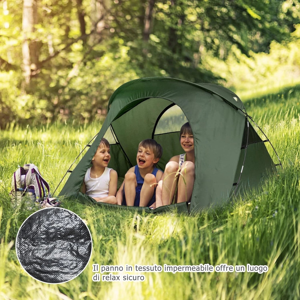 4 in 1 Tenda da Campeggio Rialzata per 2 Persone, Letto Brandina da Campeggio Pieghevole con Materasso Gonfiabile Automatico, Tenda a Doppio Strato Impermeabile e Antivento con Borsa