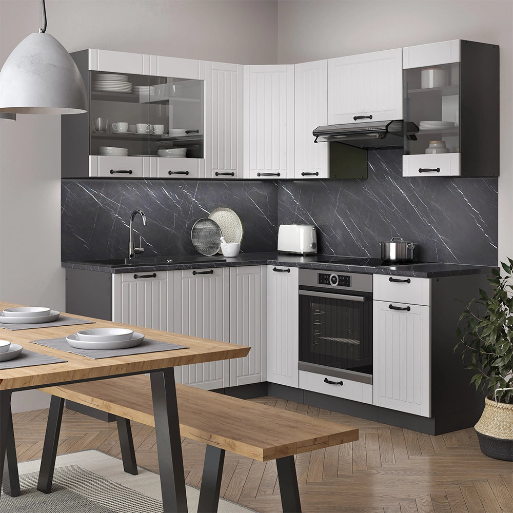 Vicco Cucina angolare completa Bianco casa di campagna/antracite 160 x 190 cm , PL Antracite